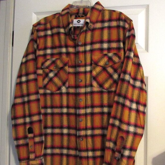 Men's FAYETTECHILL Gorgeous Orange Plaid Button-Up Shirt Size L - Picture 1 of 5